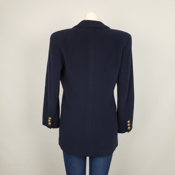 Holt Renfrew Retro Cashmere Navy Blazer Size 8 - Picture 6 of 9